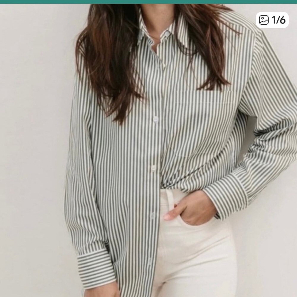 Jenni Kayne The Boyfriend Shirt Green Stripe, Size M